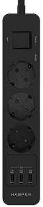 фото Сетевой фильтр HARPER UCH-360, 3 розетки, 3 м, с/з, 16А / 4000 Вт, черный