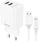 Сетевое зарядное устройство Pero (TC02) 2 USB 2.1A + кабель Apple 8-pin, белый