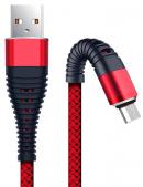 Кабель BoraSCO (50183) Fishbone micro USB красный, 1 м, 3A