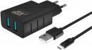 Сетевое зарядное устройство BoraSCO 37263 2 USB 2.4A + кабель micro USB Черный