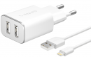Сетевое зарядное устройство Deppa (11383) 2 USB 2.4А + кабель Apple 8-pin MFI, белый