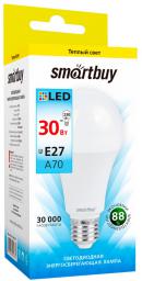 Лампа светодиодная SmartBuy SBL E27, A70, 30 Вт, 3000 К