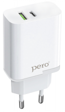 Сетевое зарядное устройство Pero (TC05) USB-C + USB A, PD, 18 Вт, Fast Charge, белый