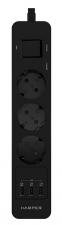 фото Сетевой фильтр HARPER UCH-330, 3 розетки, 1.5 м, с/з, 16А / 4000 Вт, черный