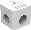 Сетевой фильтр Cablexpert Cube CUBE-3-U4-W-1.5, 3 розетки, 1.5 м, с/з, 10А, 2200 Вт, белый