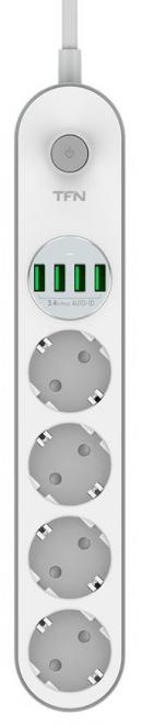 Сетевой фильтр TFN Power 6, 4 x USB, 4 розетки, с/з, 2500 Вт, 2 м, белый