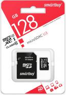 Карта памяти SmartBuy microSDXC 128 ГБ Class 10, V30, UHS-I U3, R/W 80 МБ/с, адаптер на SD