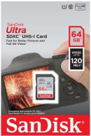 Карта памяти SDXC SanDisk Ultra 64GB, UHS-I, Class 10, R 120 Mb/s
