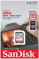 Карта памяти SDHC SanDisk Ultra 32GB, UHS-I, Class 10, R 120 Mb/s
